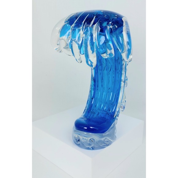 Glass Art Beachcombers Ft. Myers Blue Rip Curl Wave Hand Blown Glass Art 5"x7" - Picture 5 of 7